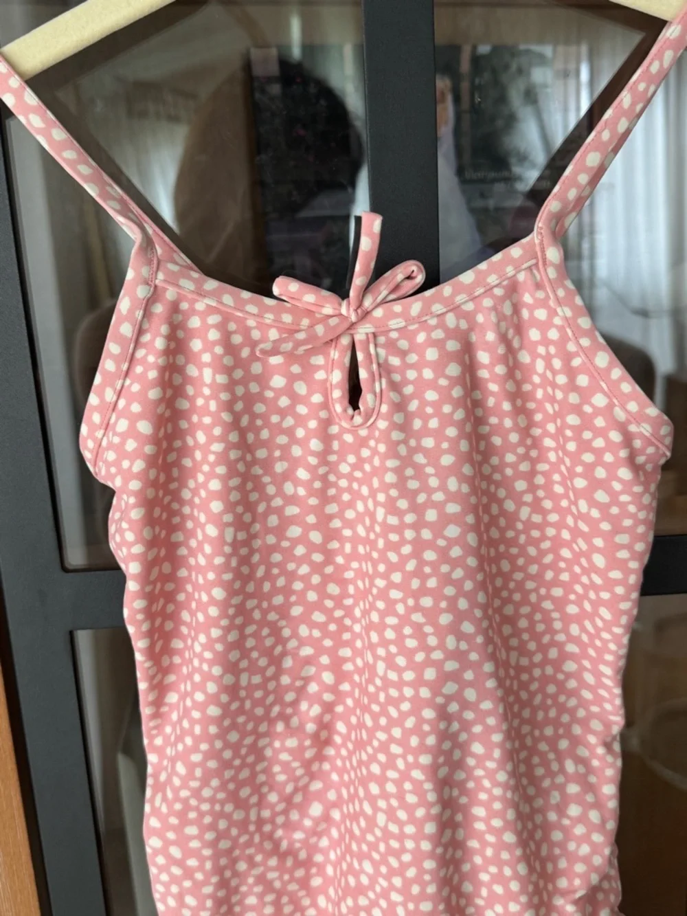 Crewcuts one piece swimsuit polka dots bows criss cross girls peachy